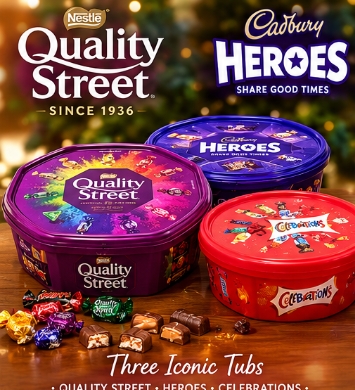 Chocolate Selection you always love– Quality Street, Cadbury Heroes & Celebrations Tubs